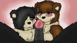 16:9 anthro black_body black_eyes black_fur blush bodily_fluids brown_body brown_fur darknetic daughter father father_and_child father_and_daughter female first_person_view fur genitals green_eyes group hair_over_one_eye hi_res hybrid incest kuma_(darknetic) licking looking_at_viewer male mammal mocha_(darknetic) open_mouth oral parent parent_and_child penile penis penis_lick semi-anthro sex simple_background smile straight tongue tongue_out ursid white_body white_fur widescreen willow_(darknetic) yellow_body yellow_fur