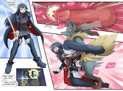 1boy 1girls 2020 blue_eyes blue_hair canine_penis clothing crossover cum cum_in_pussy cum_in_uterus cum_inside female female_human femsub fire_emblem fire_emblem_awakening from_behind game_freak human instant_loss_2koma knot long_hair lucario lucina_(fire_emblem) male male/female male_lucario male_pokemon male_pokemon/female_human maledom mega_evolution mega_lucario nintendo open_mouth penetration penis pokemon pokemon_(species) pokemon_dppt pokephilia redradrebel sex spread_legs super_smash_bros. sword uterus vaginal_penetration vaginal_sex x-ray