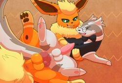 2020 3_toes anal anal_sex animal_genitalia animal_penis ass balls canine_penis clothed clothing digital_media_(artwork) duo eeveelution erection fan_character feral flareon fur furry_only genitals hi_res knot linoone male male/male male_penetrated male_penetrating male_penetrating_male markings multicolored_body multicolored_fur nintendo no_humans open_mouth penetration penis pokémon_(species) pokemon pokemon_(species) pokemon_rgby sallandril sex simple_background smile stripes toes tongue topwear two_tone_body two_tone_fur vest video_games vovo yellow_markings yellow_paws yellow_stripes