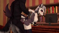 1boy 1girls 3d animated anthro breasts canine computer desktop devilscry electronics exposed_torso faceless_male female goth handwear hellhound helluva_boss legwear loona_(helluva_boss) loop male neckwear no_sound sex spindlehorse_toons tagme video vivienne_medrano vivziepop
