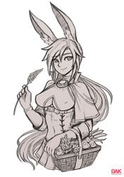 1girls bunny_and_fox_world bunny_ears cheeks_broadchester clothed darkartskai dress female_only looking_at_viewer monochrome sketch smile tagme tied_hair