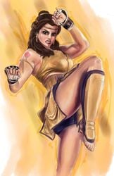 1girls angry barefoot beauty_and_the_beast belle crossover disney disney_princess feet female female_only joshwmc legs mortal_kombat muay_thai posing thick_thighs toes