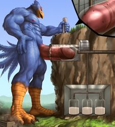 2020 absurd_res anonymous_artist anthro avian bird blue_body blue_fur bodily_fluids destruction erection facility falco_lombardi fur genital_fluids genitals hi_res huge_filesize humanoid_genitalia humanoid_penis internal macro male male_only male_penetrating mountain nintendo penetration penile penis penis_milking precum star_fox tunnel video_games worship