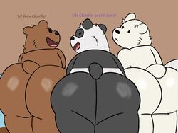 4:3 anthro ass ass_up big_butt cartoon_network dialogue english_text giant_panda grizzly_(wbb) group ice_bear looking_at_viewer looking_back male male/male mammal panda_(wbb) pawsbrush polar_bear take_your_pick text ursid ursine we_bare_bears