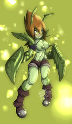 2010 antennae_(anatomy) anthro arthropod blush breasts clothing danterain exposed_breasts female hair hi_res humanoid insects lime_(danterain) mantis red_hair solo torn_clothing yellow_eyes