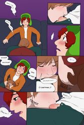 all_the_way_to_the_base comic deep_throat deepthroat erection_under_clothes eric_cartman fellatio gay grabbing_hair half-closed_eyes head_grab kyle_broflovski male/male oral red_pubic_hair saliva_drip south_park squeezing_penis text_bubble yamikaisu