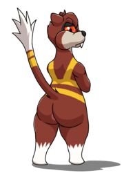 2020 alpha_channel ambiguous_gender anthro anus anus_only ass brown_body brown_fur buckteeth crossed_arms fur grumpy hi_res looking_at_viewer looking_back lopearedquentin mammal nintendo pokémon_(species) pokemon puffed_cheeks raised_tail rear_view red_eyes rodent simple_background solo standing teeth transparent_background video_games watchog