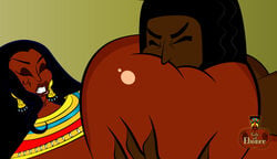 amemu big_breasts big_nipples breast_grab breast_hold breast_squish breast_sucking breasts dark-skinned_female dark-skinned_male egypt egyptian exposed_breasts female huge_breasts large_breasts newdity queen_titahatenamun_ebonee servant squished_breasts tale_of_ebonee