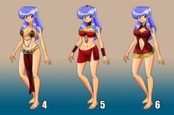 barefoot belly belly_dancer belly_dancer_outfit blue_eyes blue_hair bracelet chinese_dress cleavage cleavage_cutout clothing curvy dancer dancer_outfit dress harem_girl harem_outfit large_breasts long_hair navel ranma_1/2 sarong shampoo_(ranma_1/2) skirt slave slave_bikini slave_outfit strapless strapless_bra voluptuous wadevezecha