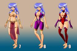 ankle_rings armband barefoot belly belly_dancer belly_dancer_outfit blue_eyes blue_hair cleavage clothing dancer dancer_outfit gloves harem_girl harem_outfit jewelry large_breasts legband loincloth navel nipple_covers pasties ranma_1/2 shampoo_(ranma_1/2) slave slave_bikini slave_outfit wadevezecha