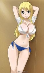 big_breasts bikini blonde blonde_hair blush blushing brown_eyes cleavage cute fairy_tail female female_only gaston18 lace long_hair lucy_heartfilia smile tank_top wide_hips