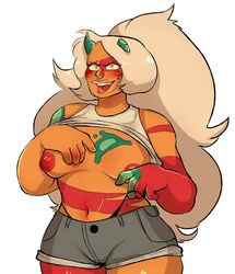 beige_hair breasts female female_only horns jasper_(steven_universe) muscular_female nipples orange_skin pikolo82 solo steven_universe tagme tongue_out wide_hips yellow_eyes