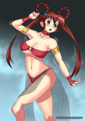 1girls 2017 armband belly belly_dancer belly_dancer_outfit breasts brown_hair cowboy_shot curvaceous curvy dancer dancer_outfit dancing devil_hunter_yohko embarrassed_dancing female fingerless_gloves green_eyes hair_rings harem_girl harem_outfit haryudanto human large_breasts light-skinned_female light_skin loincloth long_hair long_legs navel slave slave_collar slave_outfit slavegirl solo thick_thighs voluptuous wide_hips yohko_mano