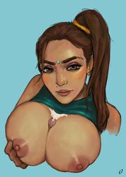 1girls 2d apex_legends areolae big_breasts big_nipples breasts brown_eyes brown_hair brown_skin brunette cum cum_on_breasts dark-skinned_female holding_breast huge_breasts indian large_breasts long_hair looking_at_viewer love3 makeup nipples nose_ring outercourse painting painting_artwork paizuri piercing ponytail puffy_nipples rampart_(apex_legends) tied_hair titfuck wet