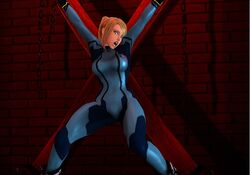 1girls 3d bad_end bdsm_gear blonde_hair bodysuit bondage captured chained chains cross defeat defeated dungeon female game_over high_heels metroid nintendo panic samus_aran sex_slave sgx skin_tight tied tied_up zero_suit