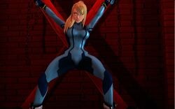 1girls 3d bondage bondage_gear bound_ankles bound_wrists captured defeat defeated dungeon game_over high_heels metroid nintendo punishment samus_aran skin_tight spread_arms spread_eagle spread_legs standing tied_up trouble zero_suit