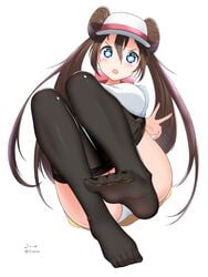 1girls angry blue_eyes blush brown_hair double_bun ecipse eye_contact female guxu long_hair looking_at_viewer nintendo pale-skinned_female pale_skin panties pokemon pokemon_bw2 rosa_(pokemon) twintails undressing white_background