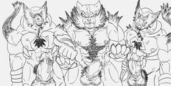 anthro bara hi_res incineroar legendary_pokémon male_only monochrome nintendo pokémon_(species) pokemon san_jaguar video_games zarude