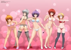 5girls ass black_bra black_panties blue_bra blue_panties bra female garter_belt gray_hair kanna_albeecht kaori_shiruko lace-trimmed_bra lace-trimmed_panties naomi_kokoro narumi_tanaka nipples orange_hair original original_character panties pink_bra pink_panties purple_hair red_bra red_hair red_panties ribbon ribbon_bra ribbon_panties stockings thighhighs thong yellow_hair yukino_akaihi zel-sama