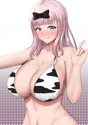 1girls big_breasts blue_eyes blush breasts dearonnus eyebrows_visible_through_hair female fujiwara_chika huge_breasts kaguya-sama_wa_kokurasetai_~tensai-tachi_no_renai_zunousen~ large_breasts looking_at_viewer pink_hair simple_background smile smiling smiling_at_viewer solo tagme tongue