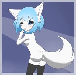 animal_ears ass blue_hair breasts furry virtual_youtuber wolfychu youtube youtuber