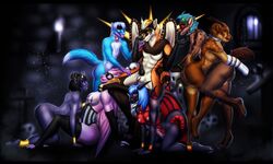 2018 animal_humanoid anthro auction balls big_breasts black_hair black_nose blackbatwolf blue_body blue_fur blue_hair bondage bone bound breasts canid canine canis closed_eyes collar crown detailed_background digital_painting_(artwork) domination dragon elf erection fantasy female freak fur fur_markings fur_tuft genitals group hair herm human humanoid hyaenid hybrid hypnosis inner_ear_fluff intersex interspecies jackal king magic male mammal mammal_humanoid mangust markings mind_control moon multicolored_body multicolored_fur mythology night nipples nude open_mouth penis pussy rizonik royalty sab scalie sex shaded simple_background skull smile sparkles straight submissive submissive_male teeth tongue tuft widescreen wings wolf