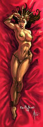 a_princess_of_mars andrea_errico barsoom belly black_hair bracelet brown_eyes color color_edit curvy dejah_thoris gold_pasties john_carter_of_mars large_breasts looking_at_viewer lying_on_back navel nipple_covers panties pasquale_qualano pasties