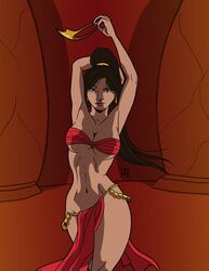 1girls aladdin arabian arabian_clothes armpits belly belly_dancer belly_dancer_outfit black_hair brown_eyes cleavage curvy dancer dancer_outfit dancing disney disney_princess enslaved_royal evil_queen_jasmine female female_only fit harem_outfit jafar_harem_outfit large_breasts loincloth navel ponytail princess_jasmine seductive slave slave_outfit slavegirl solo taynor_hook voluptuous