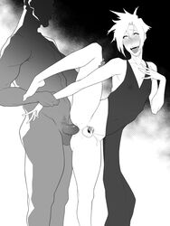 2boys anal anal_sex chastity chastity_cage cloud_strife crossdressing cum cum_while_penetrated cumshot femboy final_fantasy final_fantasy_vii flaccid girly khexxi leaking_chastity male male_only malesub monochrome penetration sex small_penis spread_legs trap yaoi