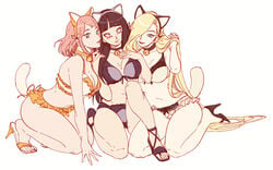 3girls bikini black_hair blonde_hair blue_eyes blush breasts cat_ears cat_tail catgirl choker cleavage facial_mark fake_animal_ears feet female female_only footwear forehead_mark green_eyes hair_over_one_eye hairband heels high_heels hyuuga_hinata ino_yamanaka jingle_bell kneeling long_hair looking_at_viewer naruto naruto:_the_last naruto_(series) noeunjung93 open_toe_shoes pink_hair sakura_haruno sandals simple_background smile toes violet_eyes white_background