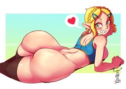 1girls ass ass_focus bare_ass big_ass big_butt bimbo bottom_heavy bottomless braided_hair breath_of_the_wild bubble_ass bubble_butt butt_focus dat_ass female female_only freckles green_eyes huge_ass large_ass looking_back nintendo pale_skin pointy_ears princess_zelda short_hair solo spoken_heart stockings tears_of_the_kingdom the_legend_of_zelda thick_ass tiger1001 zelda_(tears_of_the_kingdom)