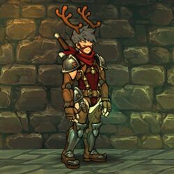 animated armor bulge christmas cute dark_hair dungeon fantasy game gloves grey_hair harness hero_(monster_souls) human leather leather_harness male male_only monster_souls monster_souls_(artist) reindeer_antlers shoulder_pads slim tight_clothing