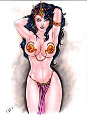 1girls a_princess_of_mars armband barsoom belly black_hair dejah_thoris female frank_lima gold_pasties green_eyes hands_on_head headdress hourglass_figure john_carter_of_mars large_breasts loincloth long_hair looking_at_viewer navel nipple_covers pasties pussy pussy_visible_through_clothes royalty voluptuous