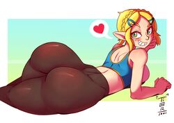 1girls ass ass_focus big_ass big_butt bimbo bottom_heavy braided_hair breath_of_the_wild butt_focus dat_ass female female_only freckles green_eyes huge_ass large_ass leggings looking_back nintendo pale_skin pointy_ears princess_zelda short_hair solo spoken_heart tears_of_the_kingdom the_legend_of_zelda thick_ass tiger1001 tight_pants yoga_pants zelda_(tears_of_the_kingdom)