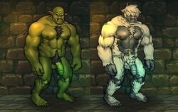 balls big_penis dark-skinned_male dark_skin dungeon fantasy feet flaccid game green_nipples green_penis green_skin hairy humanoid_penis male male_only monster monster_souls monster_souls_(artist) muscular nipples orc orc_male pointy_ears pubic_hair testicles tusks white_fur yeti yeti_(monster_souls)