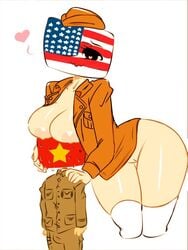 age_difference american_flag big_breasts breasts breasts_bigger_than_head breasts_on_head breasts_out breasts_out_of_clothes clothed countryhumans countryhumans_girl erection female femdom flawsy hat heart hetero larger_female love military_hat military_jacket military_uniform older_female simple_background size_difference smaller_male straight sweating tagme united_states_of_america united_states_of_america_(countryhumans) uwu vagina vietnam_(countryhumans) younger_male