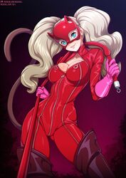 1girls ann_takamaki big_breasts blonde_hair blue_eyes breasts cleavage costume female gloves human long_hair looking_at_viewer mask neocoill panther(p5) persona persona_5 pov whip