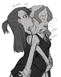 2girls akko_kagari atsuko_kagari couple diakko diana_cavendish finger_in_mouth fingering highres kagari_atsuko licking little_witch_academia long_hair looking_at_another luna_nova_school_uniform mac_a macartura08 monochrome multiple_girls pussy_juice red_eyes saliva school_uniform simple_background sketch skirt sweat uniform wavy_hair wet white_background yuri