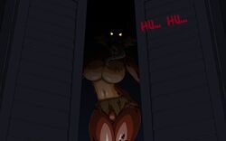 animatronic bedroom breasts closet dark female five_nights_at_freddy's five_nights_at_freddy's_4 fox foxy_(fnaf) fur nightmare_foxy pokezelda3 pussy solo