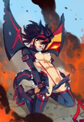 1girls big_breasts blush breasts dragon_girl dragoness female female_only kill_la_kill living_clothes matoi_ryuuko open_mouth optionaltypo scissor_blade scissor_blade_(kill_la_kill) senketsu solo spread_legs studio_trigger tail_masturbation thighhighs