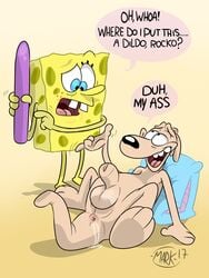 2017 2boys anus ass confused confusion crossover cum cum_in_ass dialogue dildo duo flaccid funny gay looking_at_another looking_at_partner looking_pleasured macropod male male/male male_only male_penetrated mammal marine naked nickelodeon pillow question rocko's_modern_life rocko_rama sea_sponge sheath smooth_skin sponge spongebob_squarepants spongebob_squarepants_(character) wallaby what