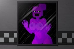 breast_press breasts five_nights_at_freddy's on_glass outdoors pixel purple_girl purple_hair purple_nipples purple_skin pussy rain rule_63 solo