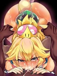 1boy 1girls :>= :3 all_the_way_to_the_base angry big_penis black_fingernails blonde_hair blue_eyes blush bowsette colored_nails crown crying crying_with_eyes_open cum cum_in_mouth cum_in_throat cum_on_face dark-skinned_male deepthroat earrings fringe gag gagging genderswap grabbing_horns heart-shaped_pupils horn_grab horns interracial looking_at_viewer mario_(series) monster_girl new_super_mario_bros._u_deluxe nintendo petite pointy_ears rough_sex seductive_eyes seductive_mouth sharp_teeth straight tail tears wwwazxc