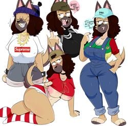 1girls anthro breasts female_only hanging_breasts hypebae_(jinu) hypebeast jinu overalls striped_socks supreme