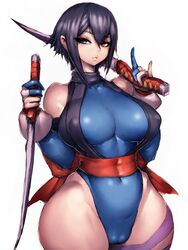 1girls ass big_breasts breasts cleavage curvy female female_only fumio_(rsqkr) large_breasts leotard looking_at_viewer ninja samurai_shodown shiki_(samurai_shodown) solo sword tattoo thighs visible_nipples wide_hips