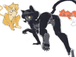 2020 akunim alex_(totally_spies) alternate_species anthro anthro_only black_body black_fur clover_(totally_spies) domestic_cat felid feline felis female fur furrification genitals group mammal orange_body orange_fur pawpads pussy sam_(totally_spies) sam_simpson simple_background totally_spies white_background yellow_body yellow_fur