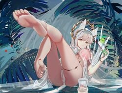 arknights feet nipples omone_hokoma_agm platinum_(arknights) pussy see_through