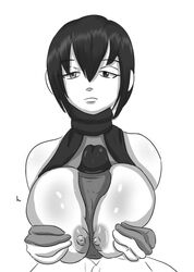 1boy 1girls big_breasts breasts female halpha kunoichi ninja nipples paizuri penis samurai_shodown shiki_(samurai_shodown)