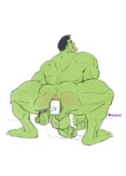 1male anal_juice anal_object_insertion anal_penetration anus ass backsack balls ballsack beefy big_balls big_penis black_hair blush dizdoodz foreskin gay green_skin hammer hulk human improvised_dildo intact looking_at_viewer looking_back looking_pleasured male_only marvel masculine mature_male mjolnir muscular_male nude nude_male object_insertion pleasure_face precum precum_pool presenting_hindquarters retracted_foreskin scrotum semi-erect spread_anus spread_ass spread_legs squatting testicles tongue tongue_out uncut veins veiny_penis