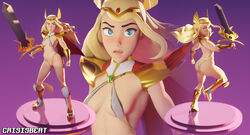 3d adora ass back_view bikini_armor blonde_hair blue_eyes breasts crisisbeat front_view platinum_blonde_hair she-ra she-ra_and_the_princesses_of_power small_breasts small_chest solo solo_female tagme thong tiara wide_hips